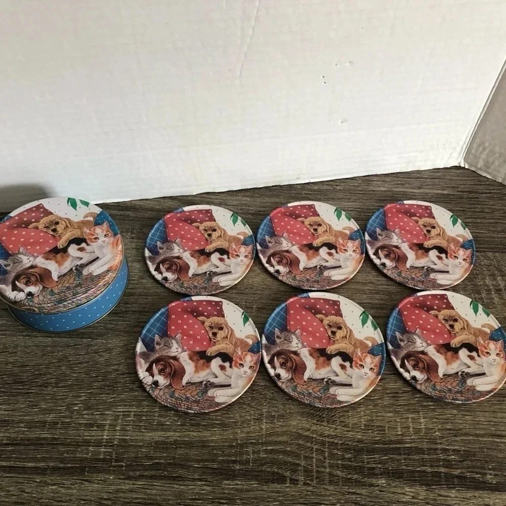 Vtg Dogs and Cats Friends Animal Coasters
